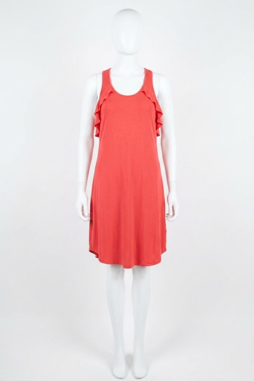 NEW CHASER cool jersey ruffle racer back shirttail mini dress in lollipop